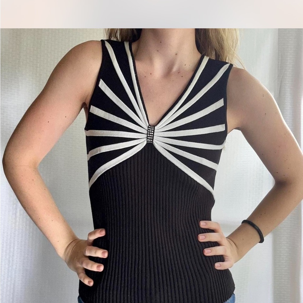 Vintage Belldini Black and White Ribbed Top